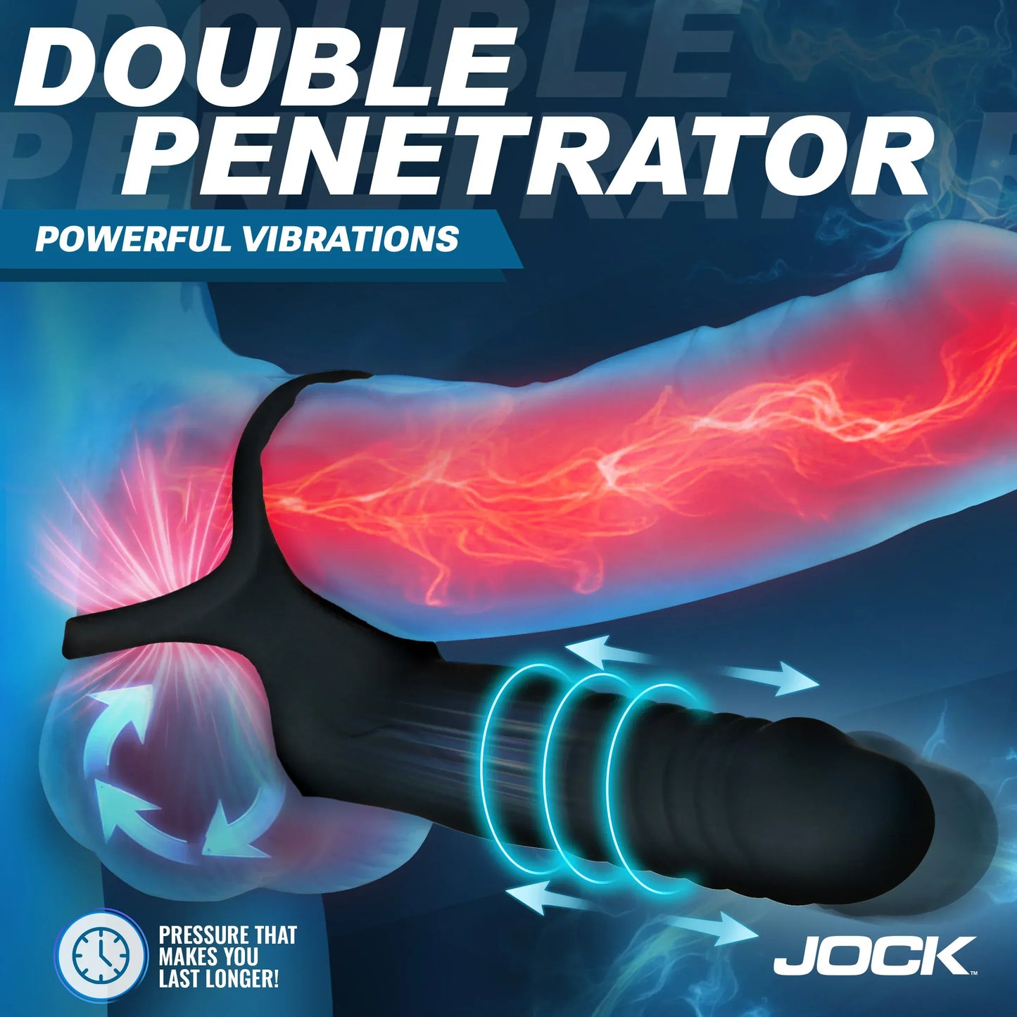 JOCK Cock & Balls Jock Enhancers Double Thrust Thrusting & Vibrating Double Penetration C-Ring With Remote