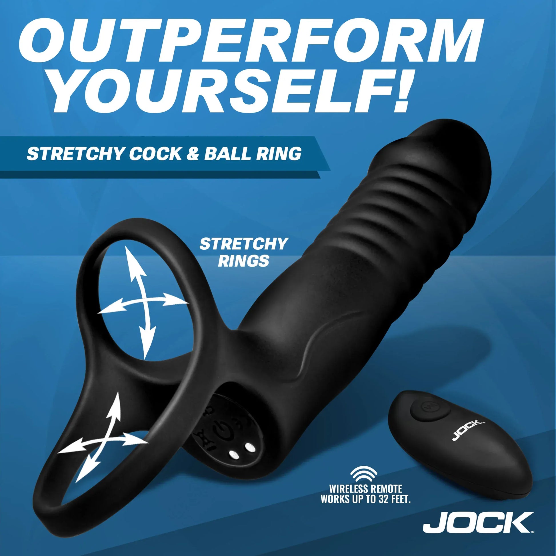 JOCK Cock & Balls Jock Enhancers Double Thrust Thrusting & Vibrating Double Penetration C-Ring With Remote