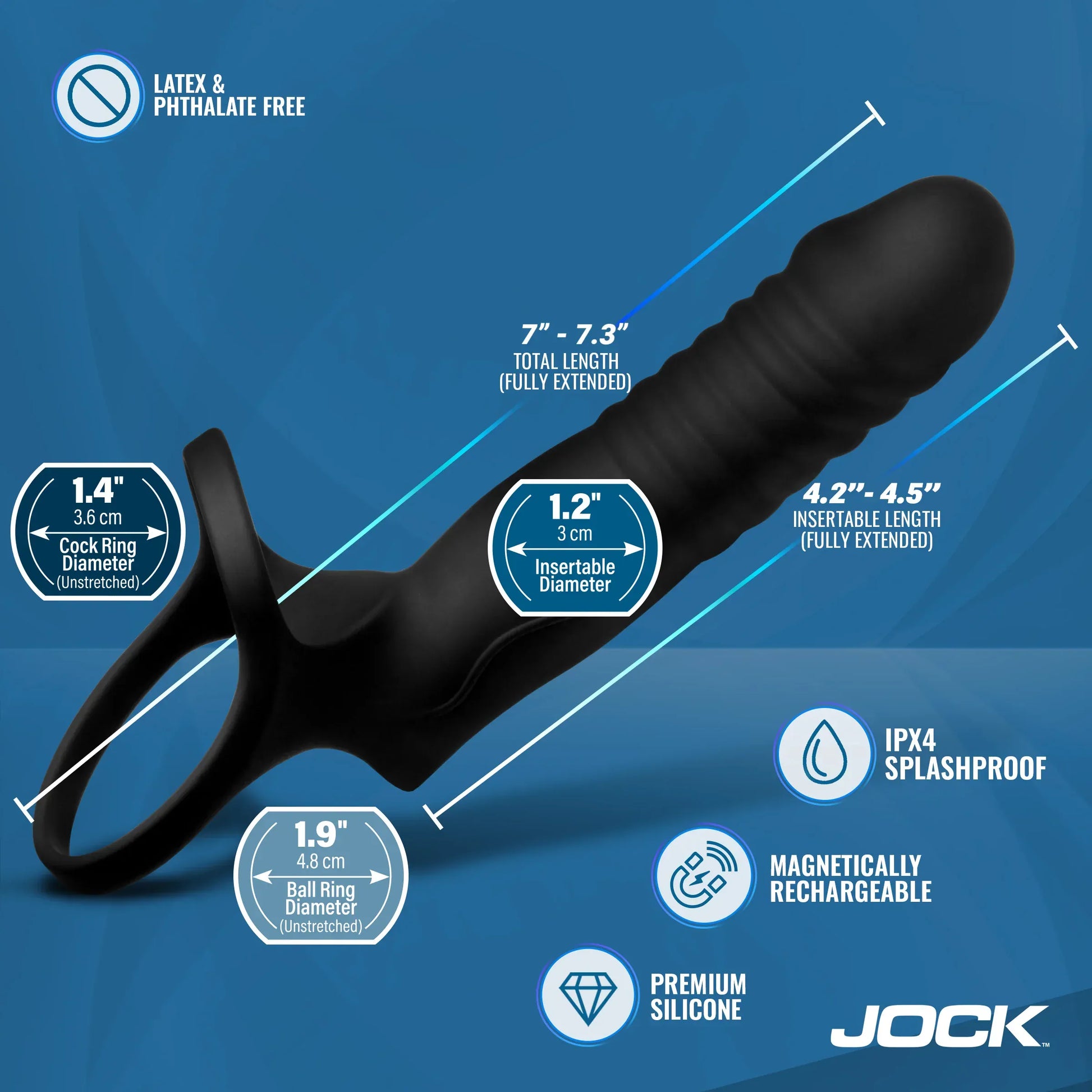 JOCK Cock & Balls Jock Enhancers Double Thrust Thrusting & Vibrating Double Penetration C-Ring With Remote