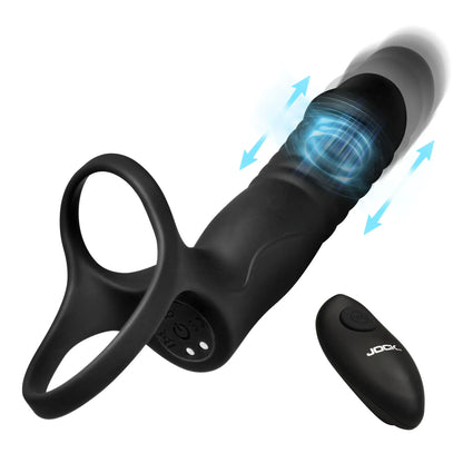 JOCK Cock & Balls Jock Enhancers Double Thrust Thrusting & Vibrating Double Penetration C-Ring With Remote