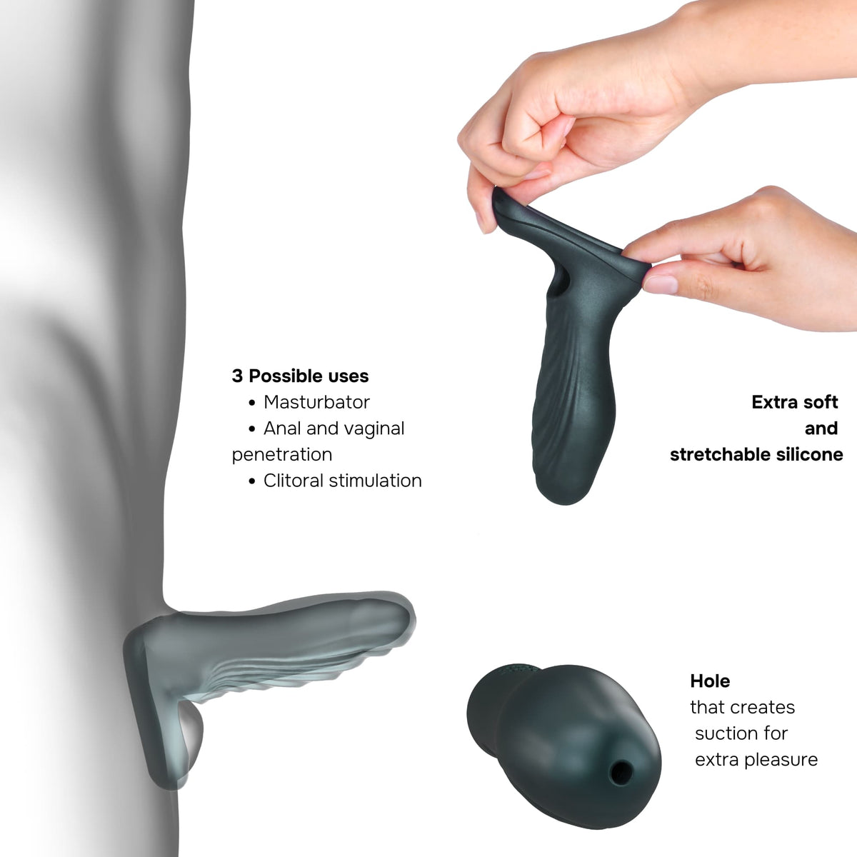 Man Wan RYZER pine grey penis extender sleeve and masturbator product detail view with specs and features