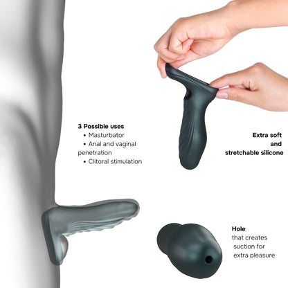 Man Wan RYZER pine grey penis extender sleeve and masturbator product detail view with specs and features