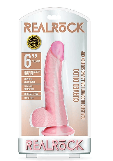 Shots RealRock Curved Realistic 6-inch Dildo with Balls packaging