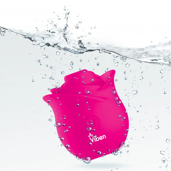 Hot pink Viben Zen Rose clitoral stimulator shown as splashproof