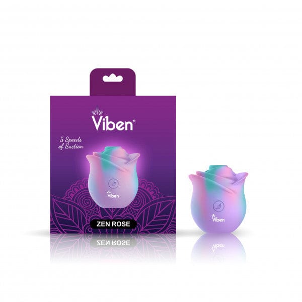 Viben Zen Rose clitoral stimulator in a rainbow finish with Packaging