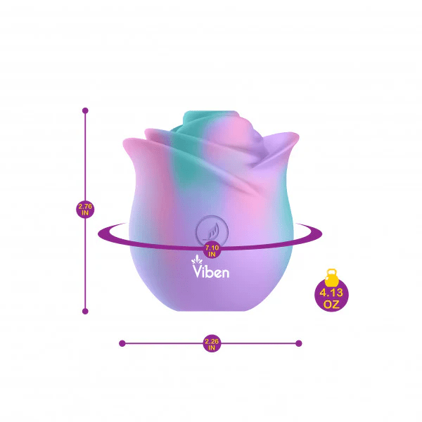 Rainbow Viben Zen Rose clitoral stimulator with size details