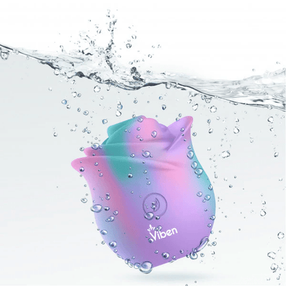 Rainbow Viben Zen Rose clitoral stimulator shown as splashproof