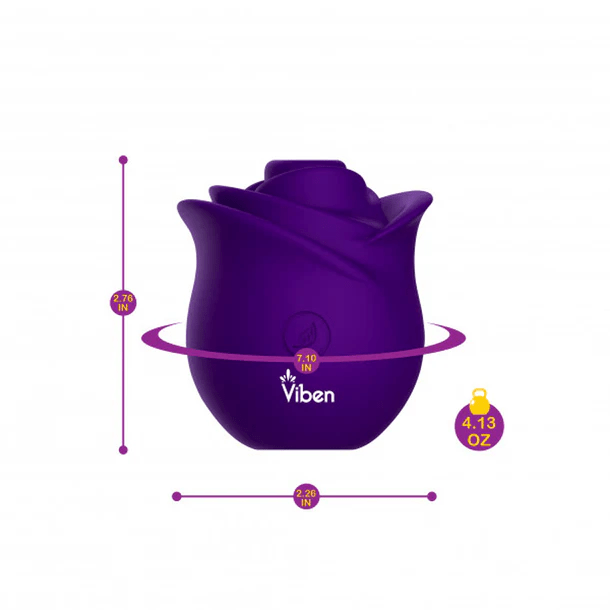 Violet Viben Zen Rose clitoral stimulator with product dimensions