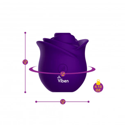 Violet Viben Zen Rose clitoral stimulator with product dimensions