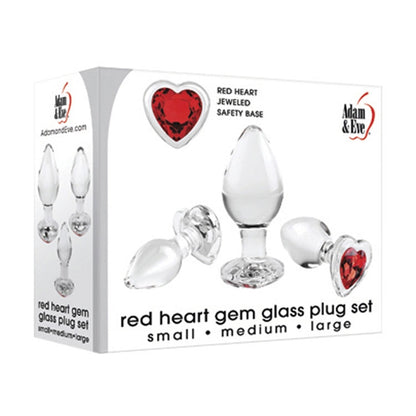 Adam & Eve Red Heart Gem Glass Plug Set - XOXTOYS
