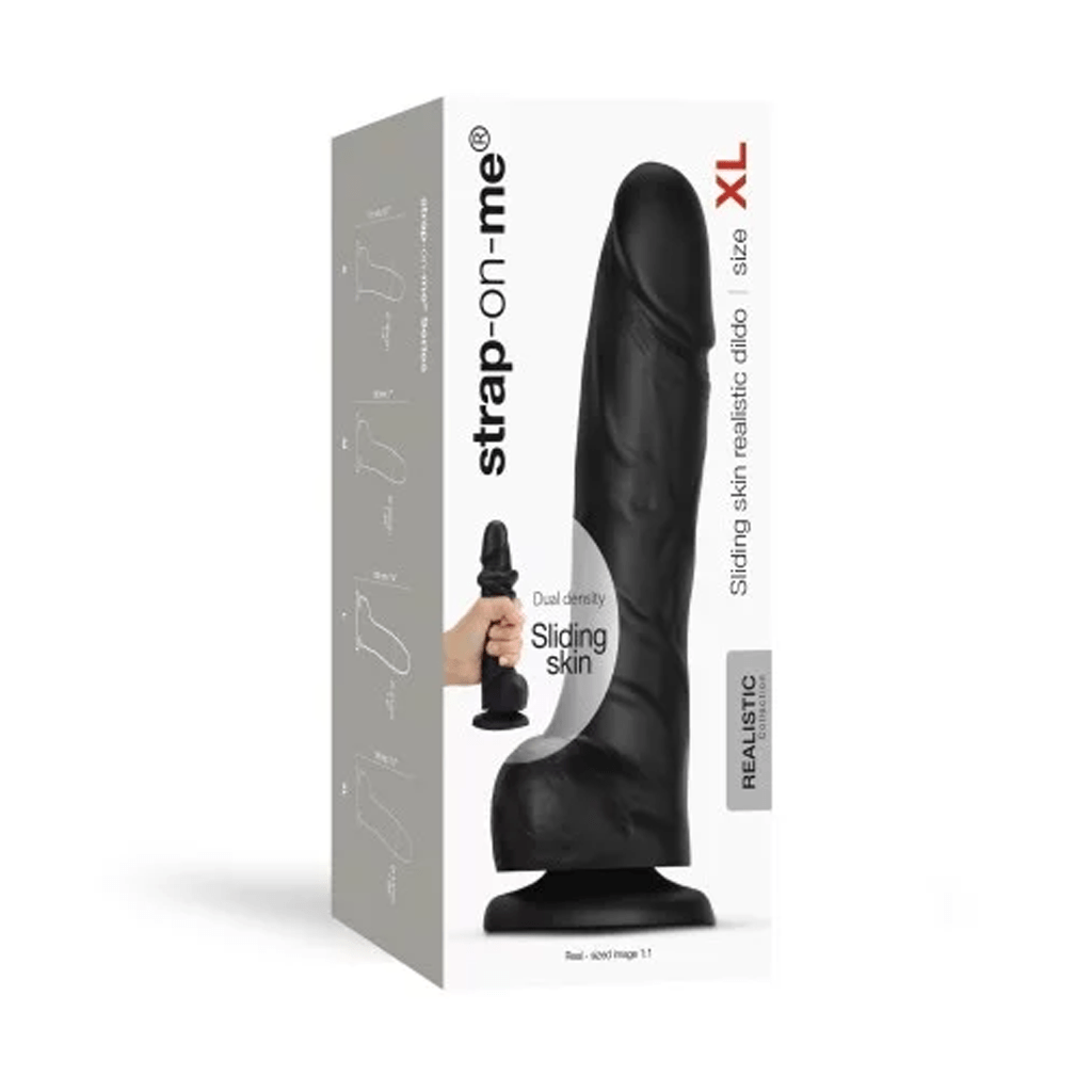 Strap On Me Sliding Skin Realistic Black XL Dildo - XOXTOYS