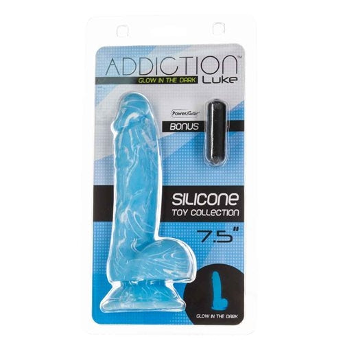 Addiction Brandon Glow-in-the-Dark Dildo With Balls 7.5"-Dildos-Addiction-Blue-XOXTOYS
