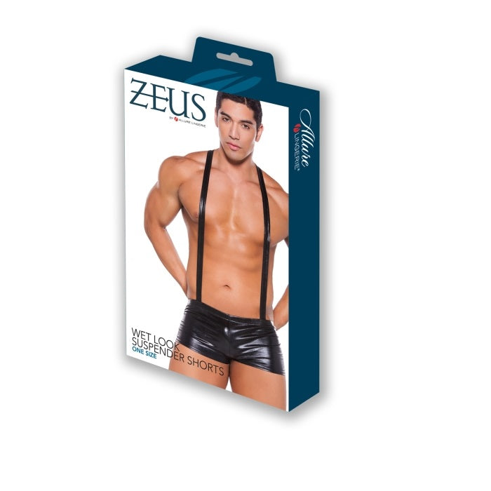 Allure Lingerie Zeus Wet Look Suspender Shorts One Size-Lingerie-Allure Lingerie-XOXTOYS