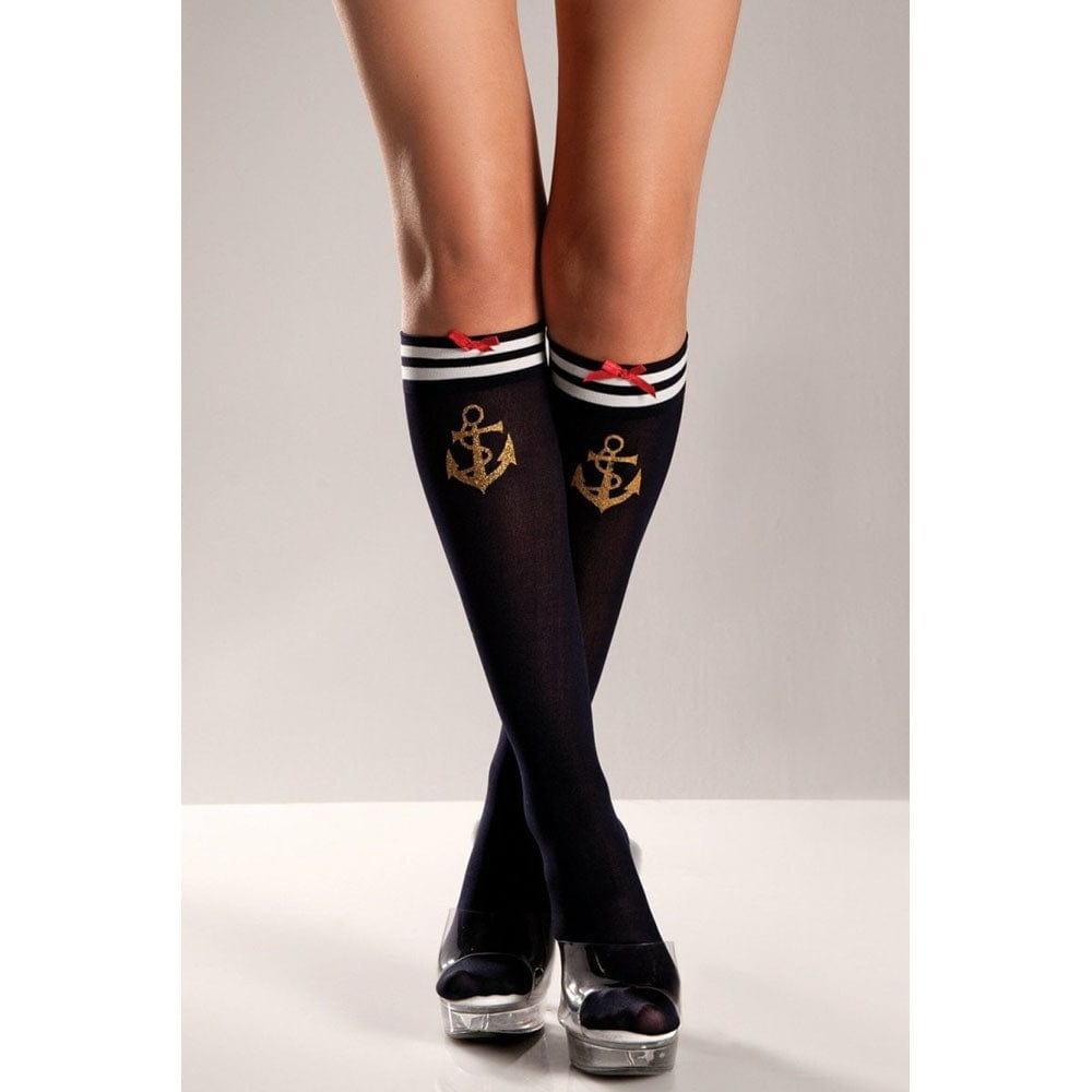 BeWicked Hosiery/Stockings BeWicked Set Sail Navy Blue Knee Highs