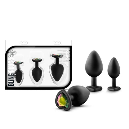 Blush Luxe Black With Rainbow Gems Bling Plugs Training Kit - XOXTOYS