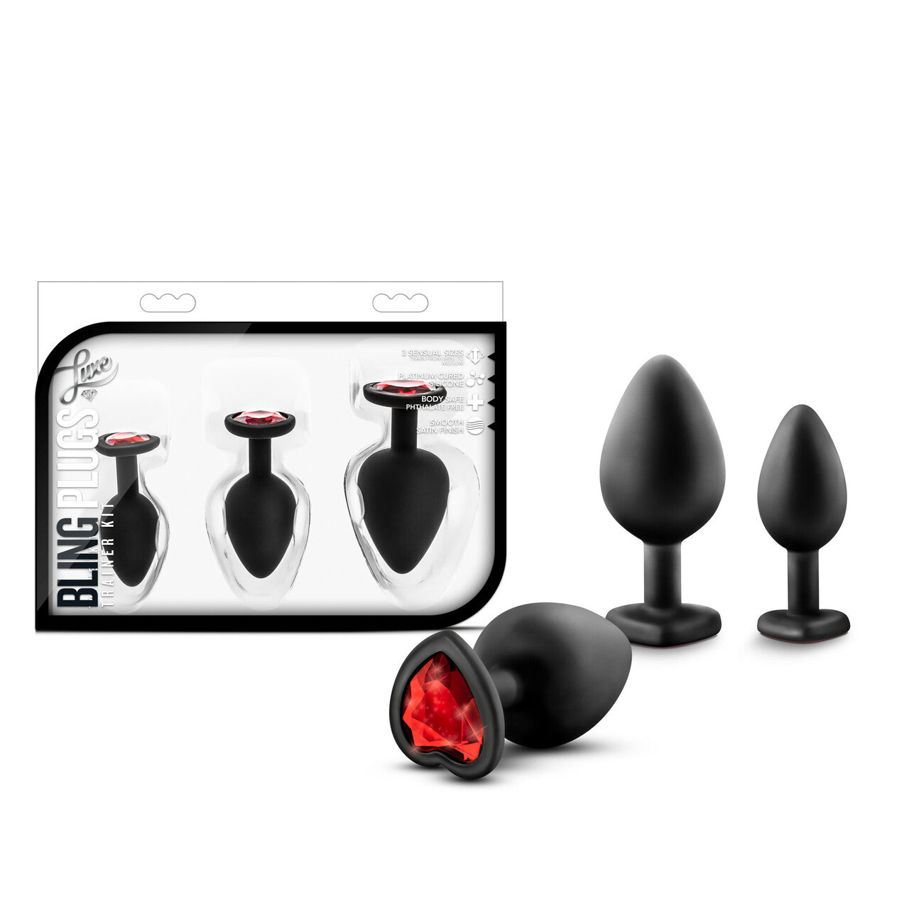 Blush Luxe Black With Red Gems Bling Plugs Training Kit - XOXTOYS