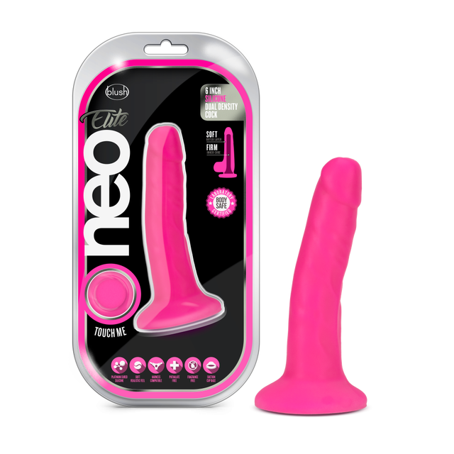 Blush Neo Elite 6 Inch Silicone Dual Density Cock-Dildos-Blush-Neon Pink-XOXTOYS