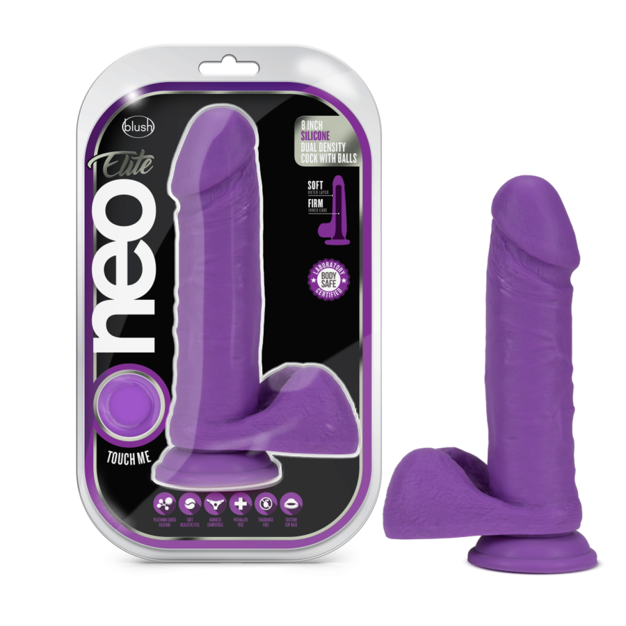 Blush Neo Elite 8 Inch Dual Density Cock with Balls-Dildos-Blush-Neon Purple-XOXTOYS