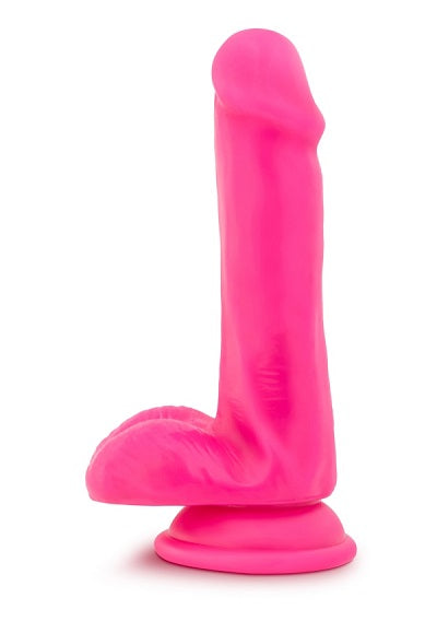 Blush Neo Neon Pink Elite 6 Inch Silicone Dual Density Cock w Balls - XOXTOYS