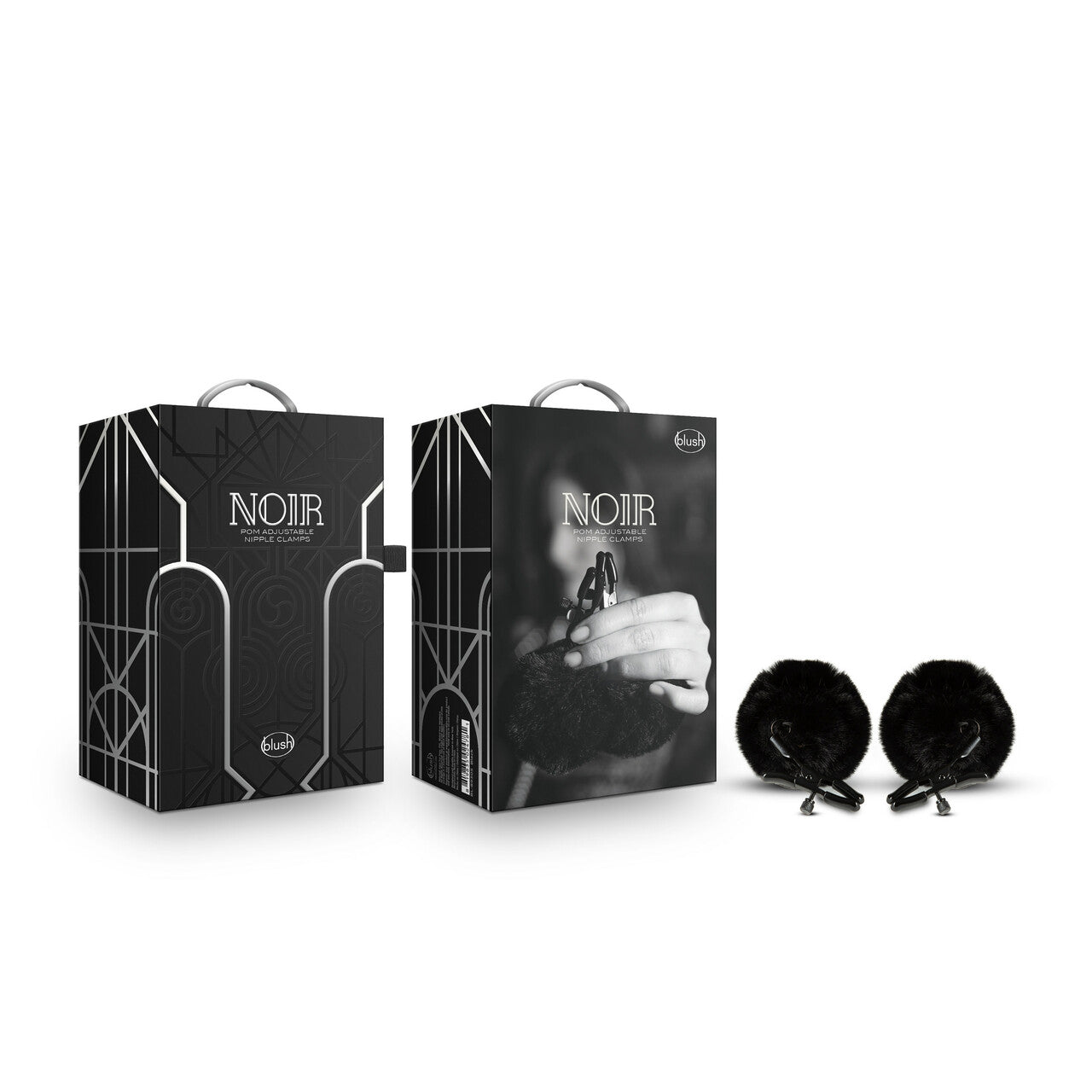Blush Noir Black Pom Adjustable Nipple Clamps - XOXTOYS