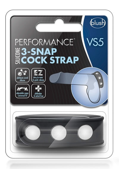 Blush Performance Black  VS5 Silicone 3 Snap Cock Strap - XOXTOYS