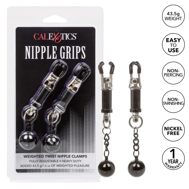 Calexotics Nipple Grips Weighted Twist Nipple Clamps - XOXTOYS