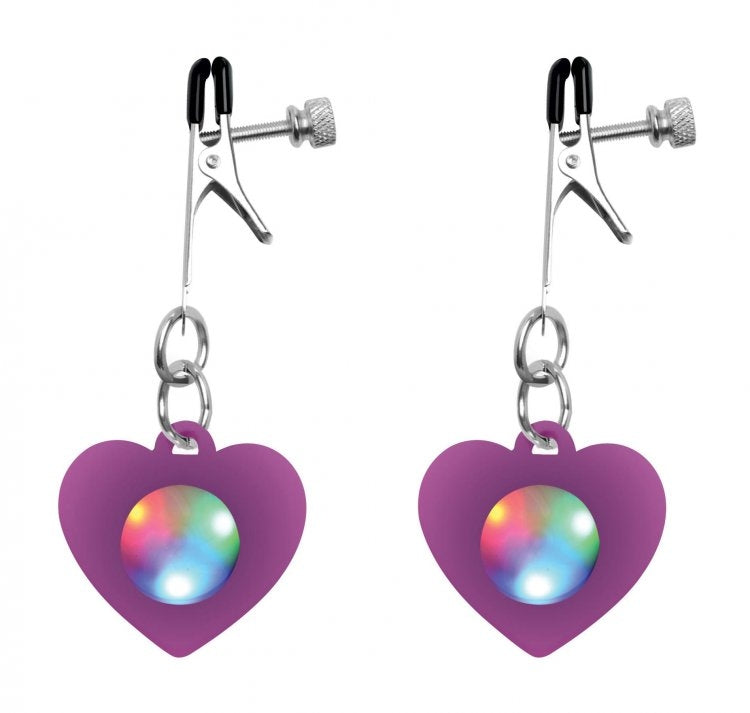 Charmed Silicone Light Up Heart Nipple Clamps - XOXTOYS