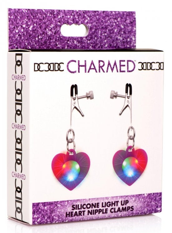 Charmed Silicone Light Up Heart Nipple Clamps-Bondage & Fetish-Charmed-XOXTOYS