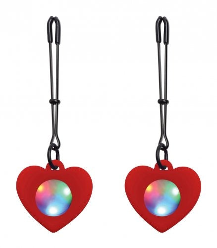 Charmed Silicone Light Up Heart Tweezer Nipple Clamps - XOXTOYS