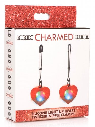 Charmed Silicone Light Up Heart Tweezer Nipple Clamps - XOXTOYS