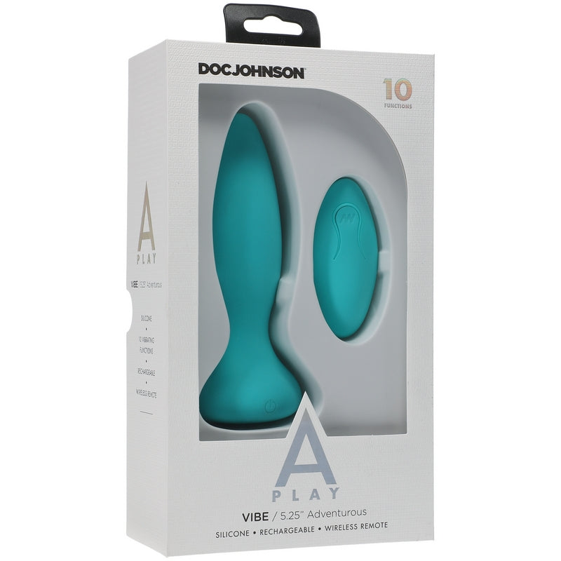 Doc Johnson A-Play Adventurous Vibrating Silicone Teal Anal Plug with Remote - XOXTOYS
