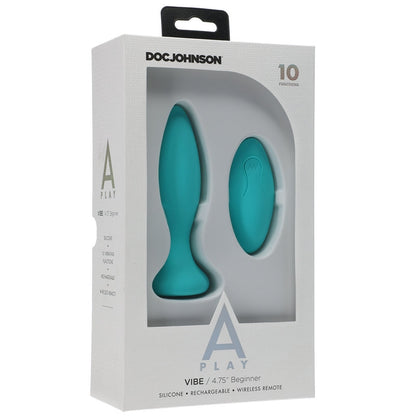 Doc Johnson A-Play Beginner Vibrating Silicone Teal Anal Plug with Remote - XOXTOYS