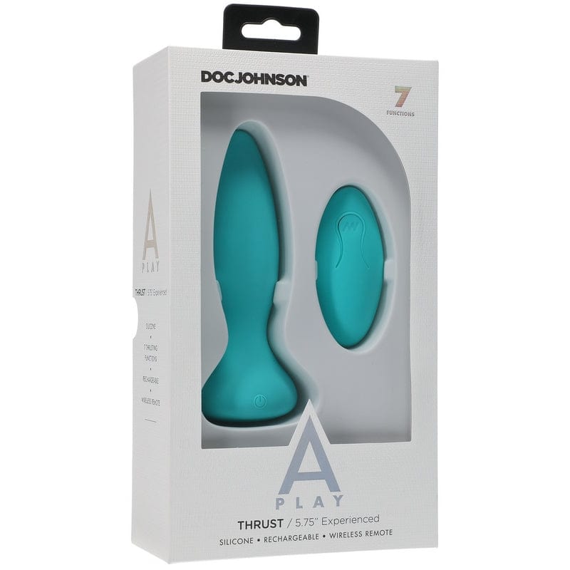 Doc Johnson A-Play Experienced Thrust Silicone Teal Anal Plug with Remote - XOXTOYS