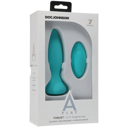 Doc Johnson A-Play Experienced Thrust Silicone Teal Anal Plug with Remote - XOXTOYS