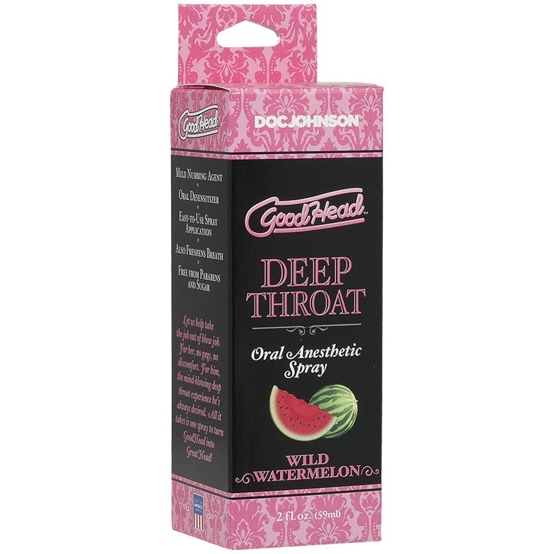 Doc Johnson GoodHead Deep Throat Spray packaging in Wild Watermelon flavor.
