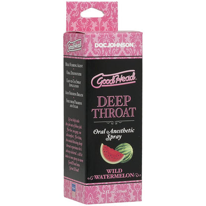 Doc Johnson GoodHead Deep Throat Spray packaging in Wild Watermelon flavor.
