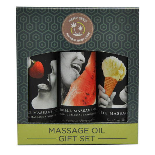 Earthly Body Edible Massage Oil Gift Set Strawberry, Vanilla, & Watermelon - XOXTOYS