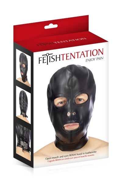 Fetish Tentation BDSM Open Mouth and Eyes Leatherette Hood - XOXTOYS