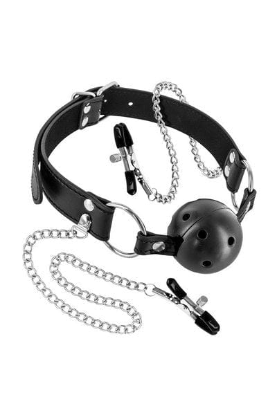 Fetish Tentation Ball Gags Fetish Tentation Rigid Ball Gag with Nipple Clamps