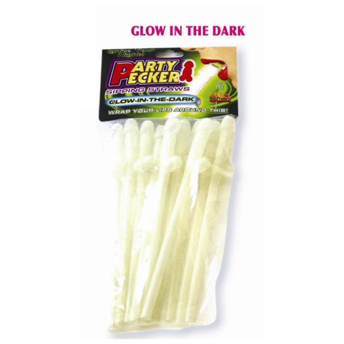 Hott Products Glow in the Dark Party Pecker Sipping Straws - XOXTOYS