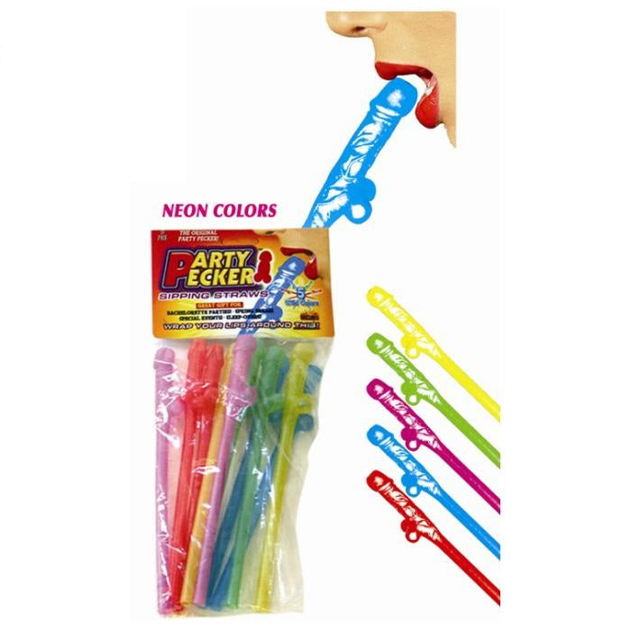 Hott Products Assorted Neon Colors Party Pecker Sipping Straws - XOXTOYS