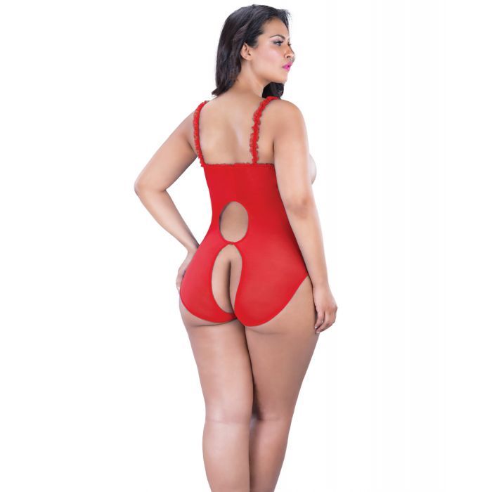 Oh La La Cheri Curve Amber Open Cup Crotchless Red Lace Teddy - XOXTOYS