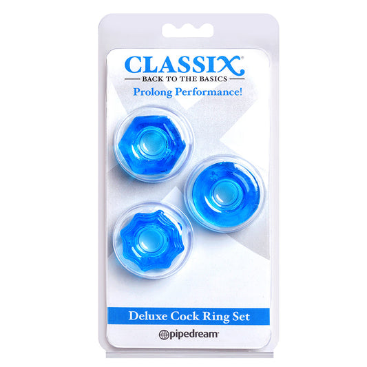 Pipedream Products Deluxe Cock Ring Set Blue - XOXTOYS