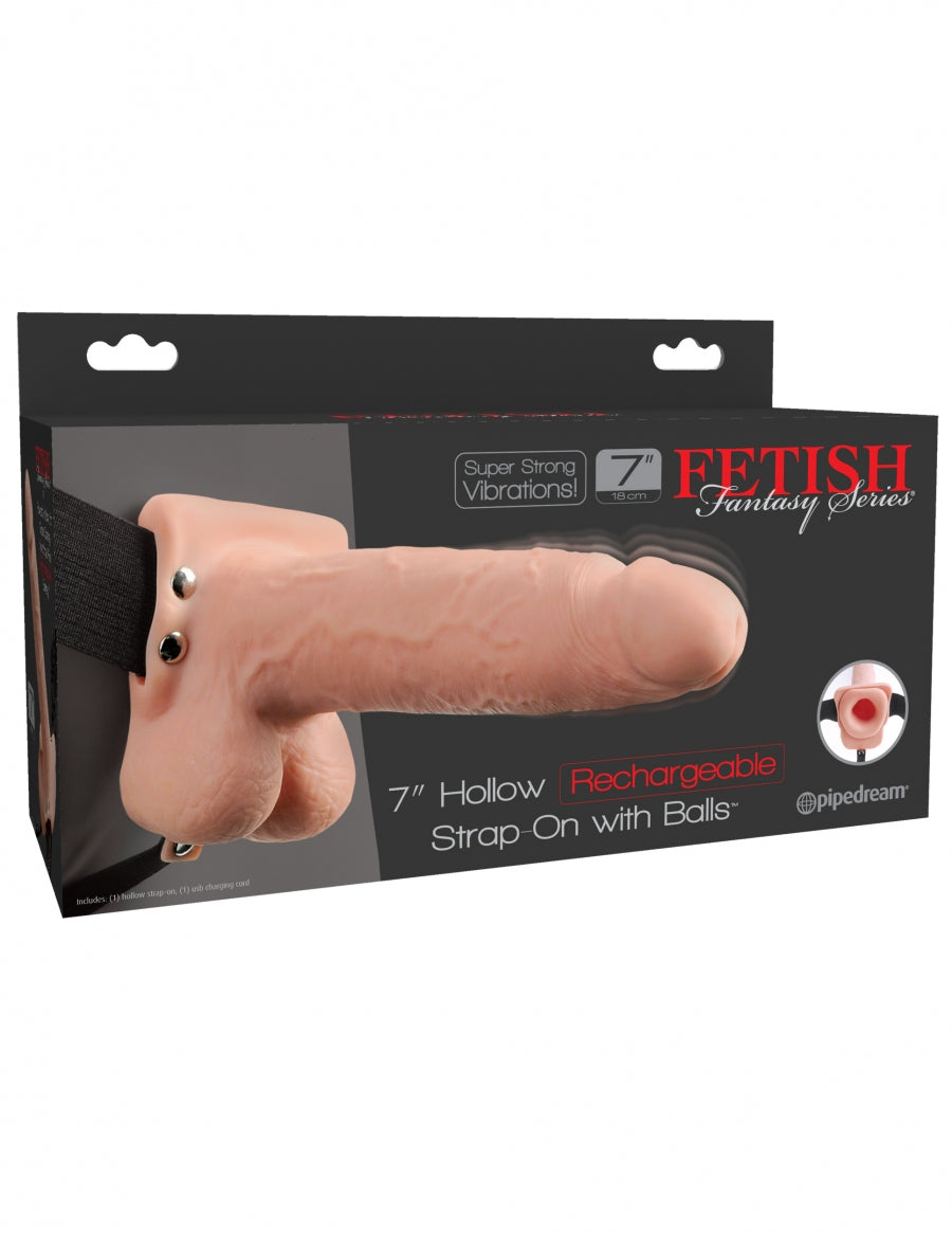 Pipedream Products Fetish Fantasy 7" Hollow Rechargeable Strap-On with Balls - XOXTOYS