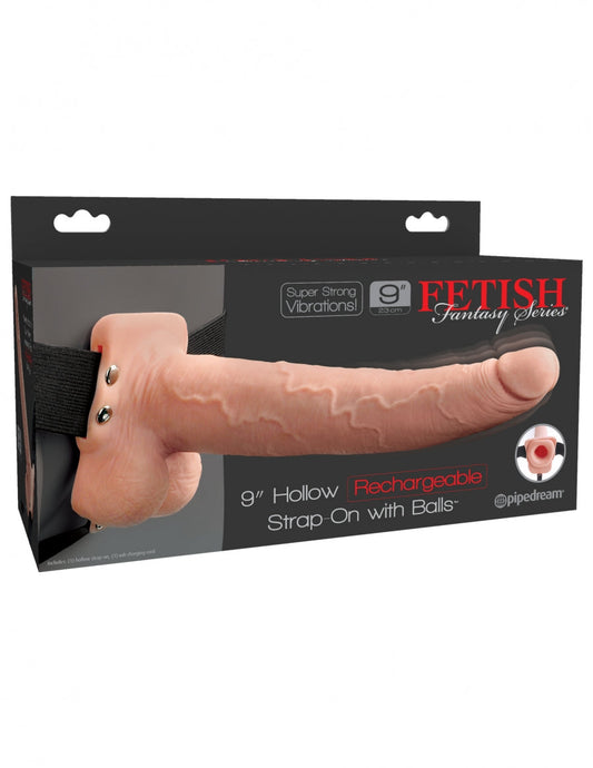Pipedream Products Fetish Fantasy 9" Hollow Rechargeable Strap-On with Balls - XOXTOYS