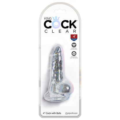Pipedream Products King Cock Clear 4" Cock With Balls - XOXTOYS