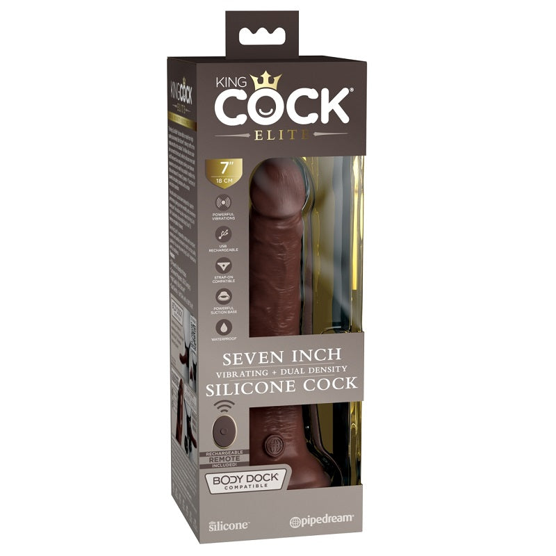 Pipedream Products King Cock Elite 7” Vibrating Silicone Cock Brown-Dildos-Pipedream Products-XOXTOYS