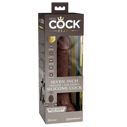 Pipedream Products King Cock Elite 7” Vibrating Silicone Cock Brown - XOXTOYS