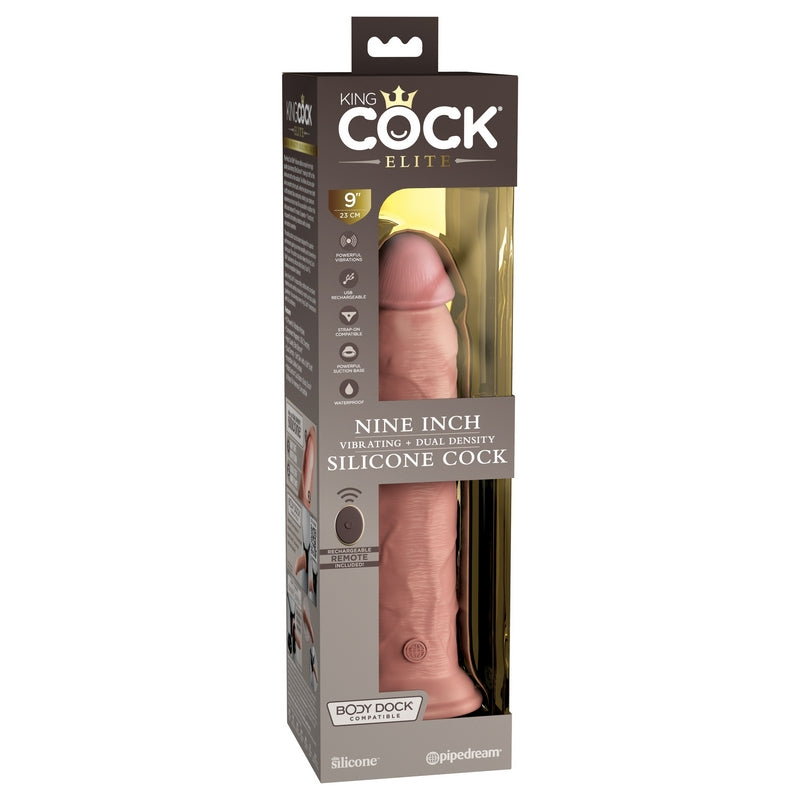 Pipedream Products King Cock Elite 9” Vibrating Silicone Cock Light - XOXTOYS