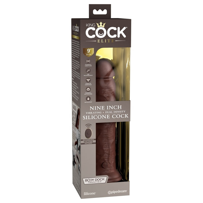 Pipedream Products King Cock Elite 9” Vibrating Silicone Cock with Remote Brown-Dildos-Pipedream Products-XOXTOYS